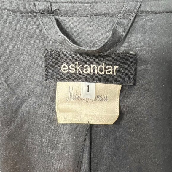 ESKANDER/Neiman Marcus Charcoal Linen/Pu Water Resistant Overcoat Sz 1 England - Picture 5 of 9